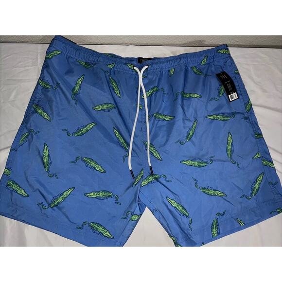 NWT Men's Berkley Jensen Blue Swim short with pockets, Alligator print size XXL - Picture 1 of 13